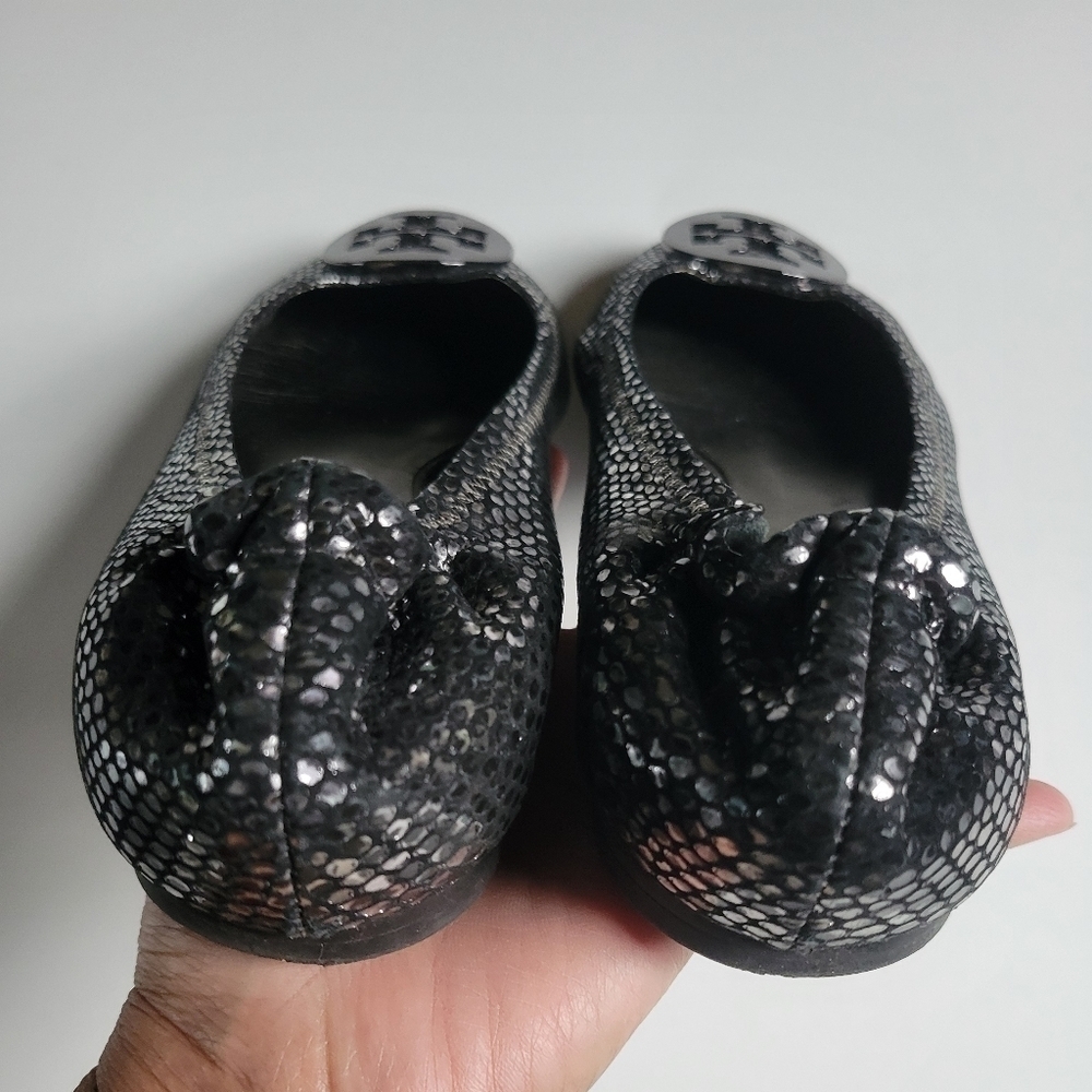 Tory Burch Black/Silver Python Print Reva Ballet … - image 7